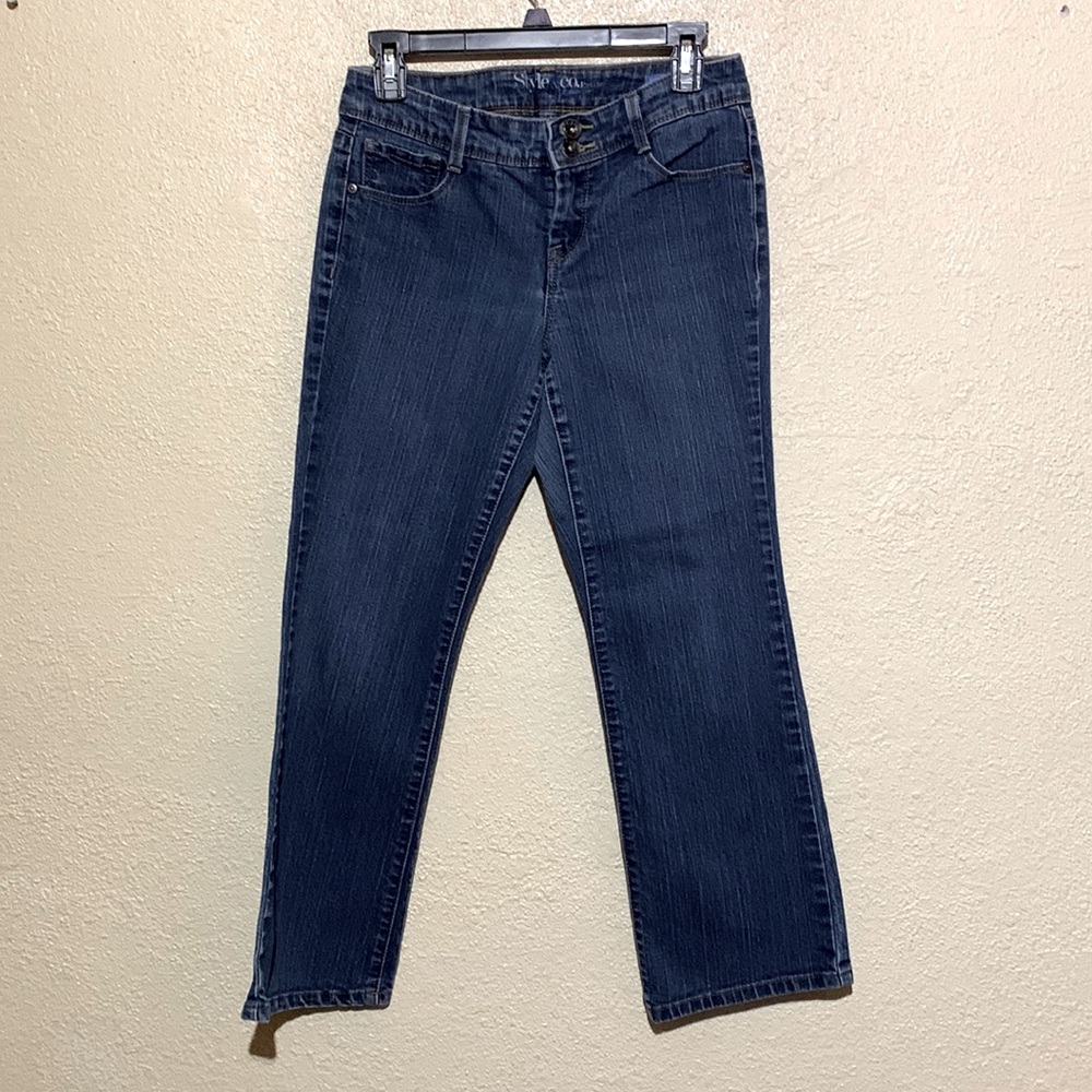 Style & Co Jeans 6P Blue Medium Wash Mid Rise Boot Cut Cotton Blend Flap Pockets